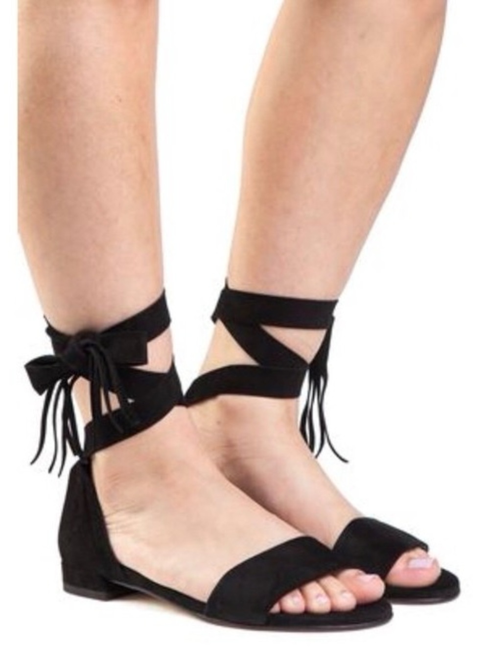 Stuart Weitzman Size 37 Black Suede Ankle Tie Sandals
